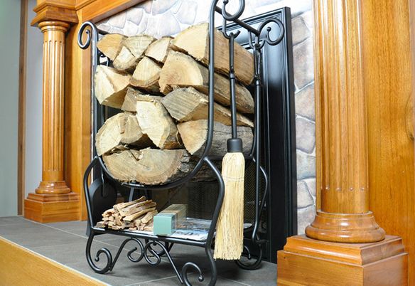 The Scroll Wood Rack is a Perfect All-in-One Hearth Accessory for Any Setting